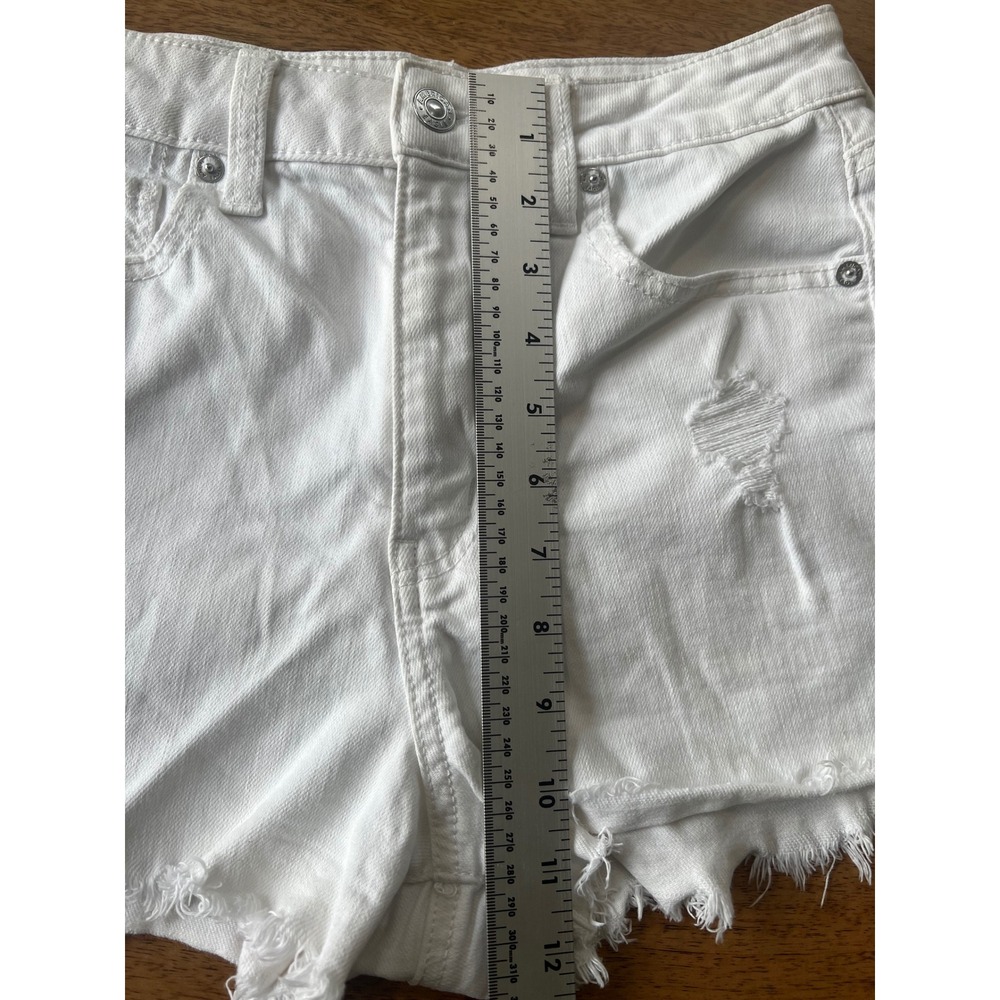 American Eagle White Distressed Super Stretch Denim Shorts Womens Sz 2 High Rise - Picture 6 of 6